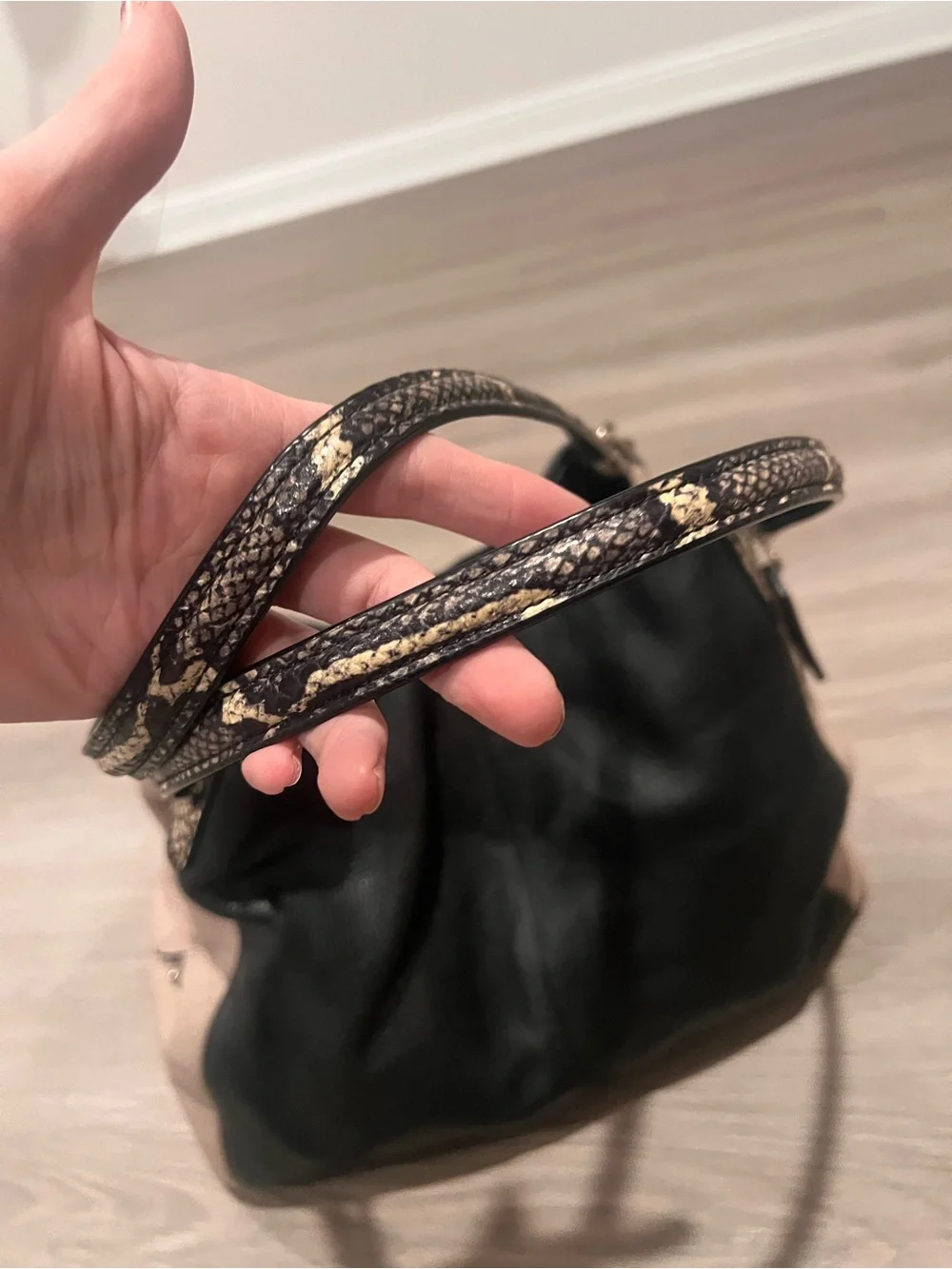 Coach Phoebe Colorblock Leather Shoulder Bag Python Trim F38251 Black Taupe
